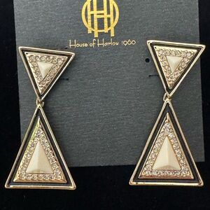 House of Harlow 1960 Gold and Black Triangle Geometric w/Rhinestones Earrings